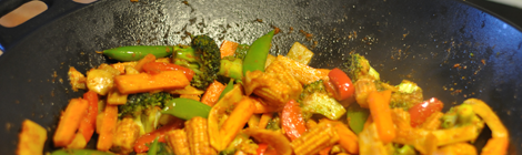 Grönsaker wokade i currypasta
